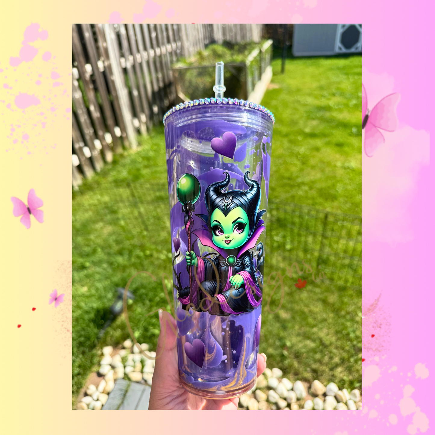 Maleficent Snowglobe 24 oz., lava drip style.